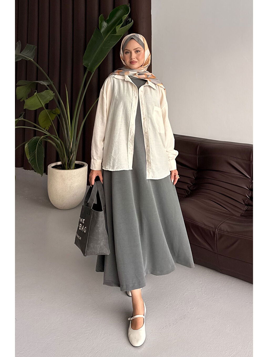 Kadın Sıfır Kol Elbise Gri