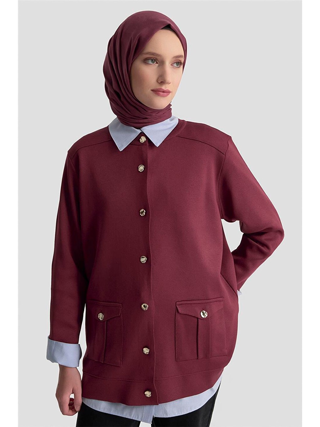 Trend Cepli Triko Hırka 25ktd4120 Bordo-2