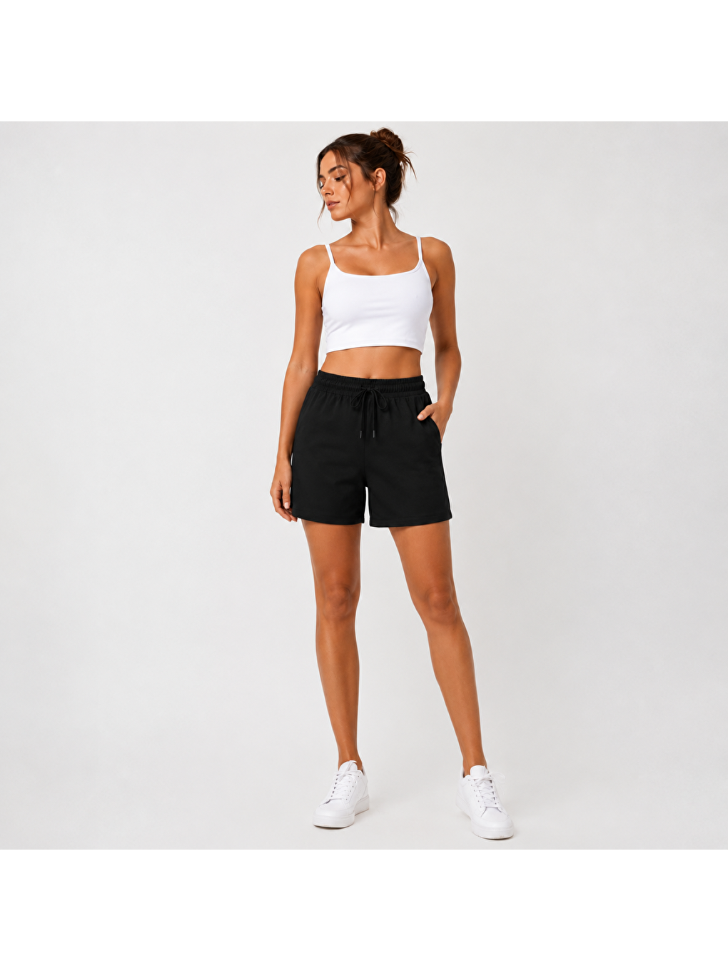 Siyah Kadın Modal Yüksek Kalite Cepli Spor Şort