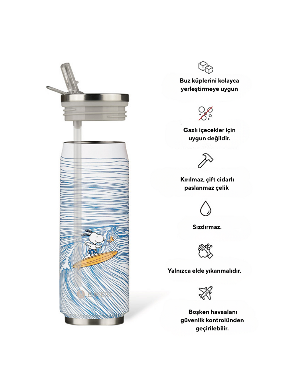 Karışık Isı Yalıtımlı Kutu Çelik Termos 500ml Surfing Snoopy-2