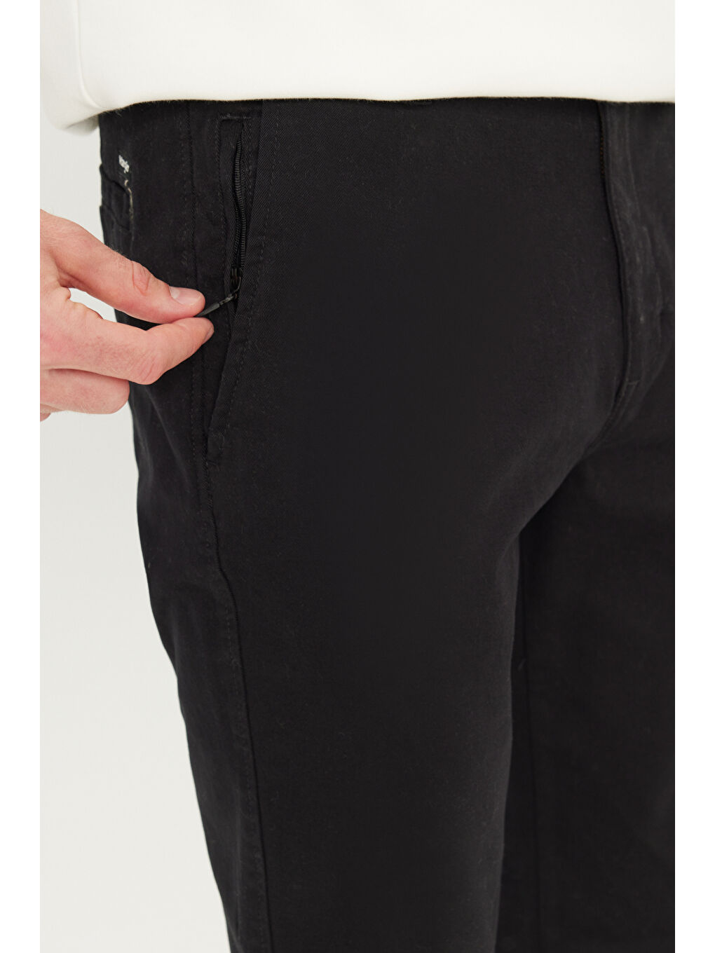 Slim Fit Dar Kesim  Normal Bel Dar Paça Siyah Chino Pantolon-4