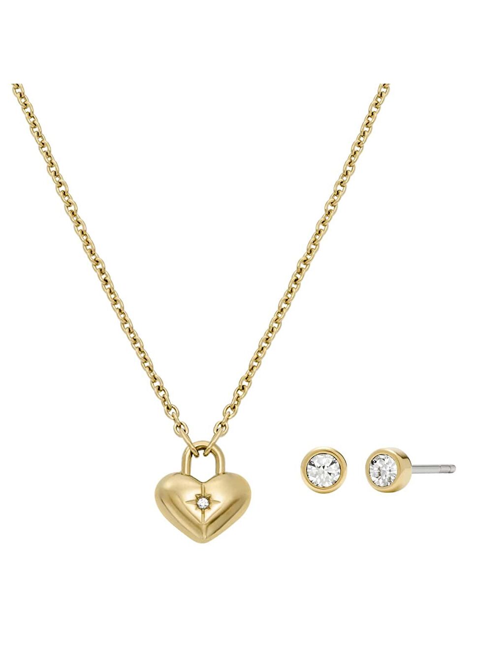 Sarı JF04881SET Kalpli Kadın Kolye ve Küpe Seti
