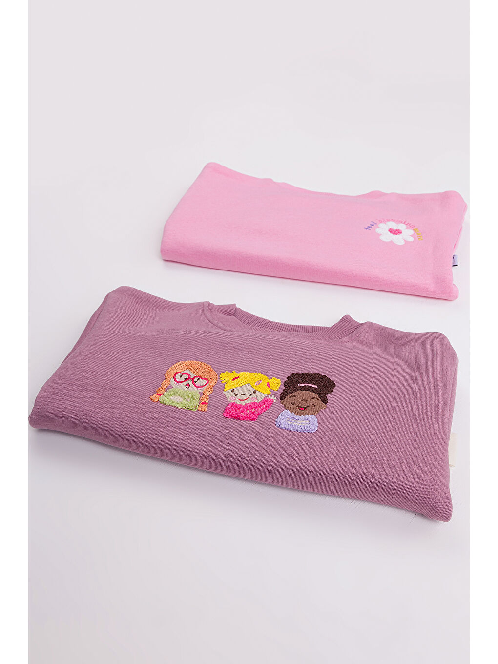 Pembe Kız Çocuk Orta Kalınlıkta Baskılı 2'li Paket Sweatshirt