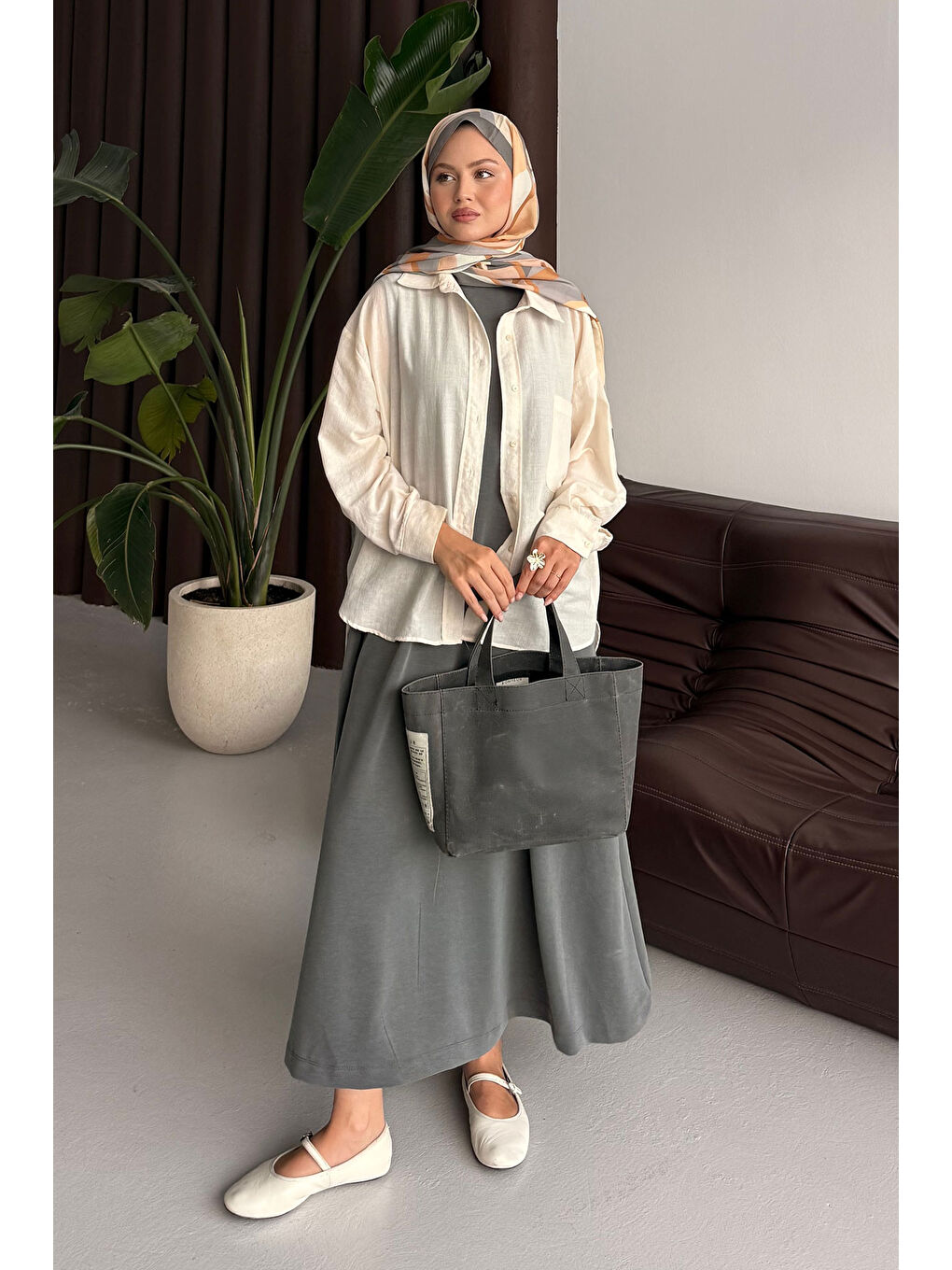 Kadın Sıfır Kol Elbise Gri-2