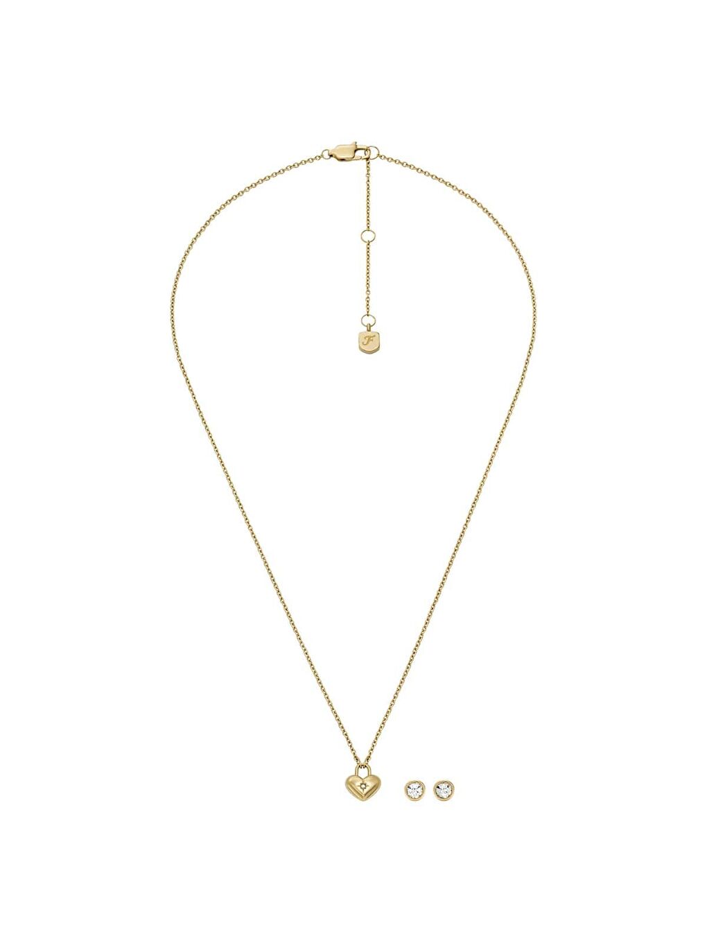 Sarı JF04881SET Kalpli Kadın Kolye ve Küpe Seti-2