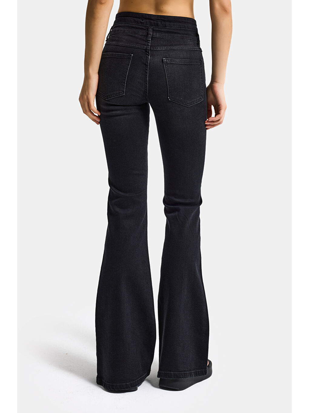 Gri Kadın Koyu Füme 2s6-1 Flare Fit Esnek Elastan Kumaş Denim Jean-2