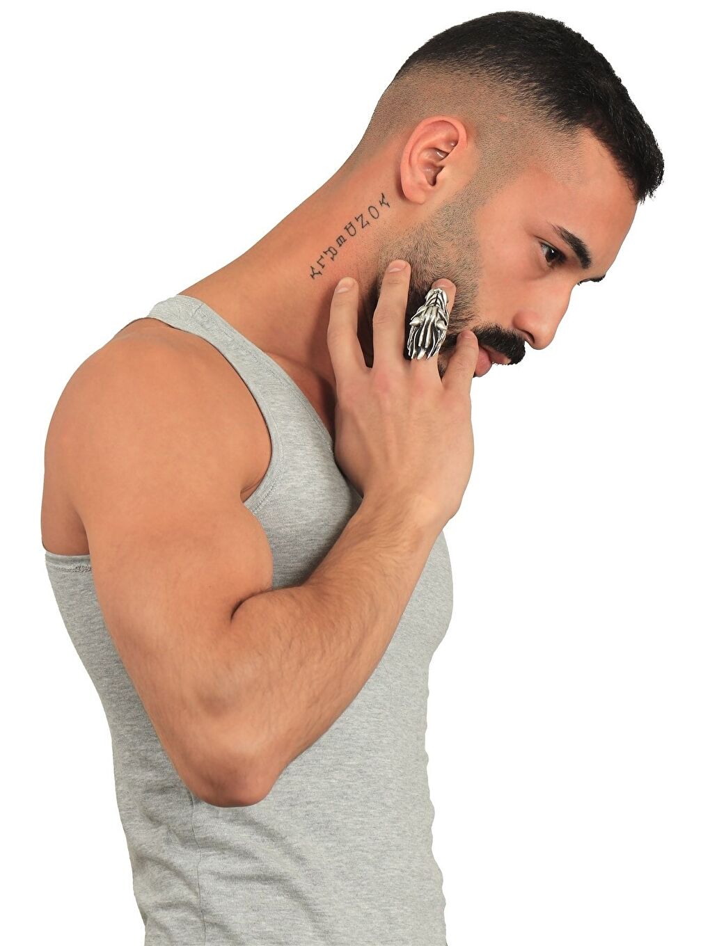 Gri Erkek Antik Gümüş Kaplama Oynar Başlı Ayarlanabilir Yüzük-3