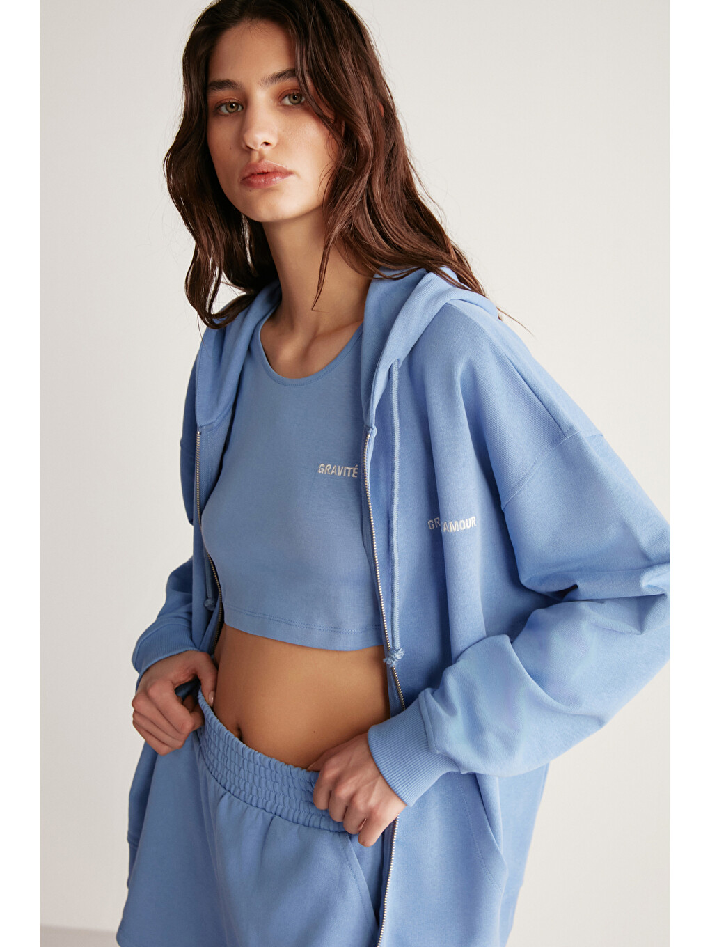 Mavi Ametıs Kadın Oversize Organik Pamuklu Metal Fermuarlı Kapüşonlu MAVİ Sweatshirt-2