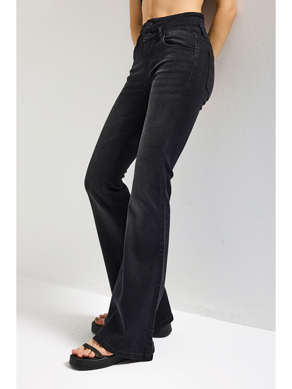 Gri Kadın Koyu Füme 2s6-1 Flare Fit Esnek Elastan Kumaş Denim Jean-6