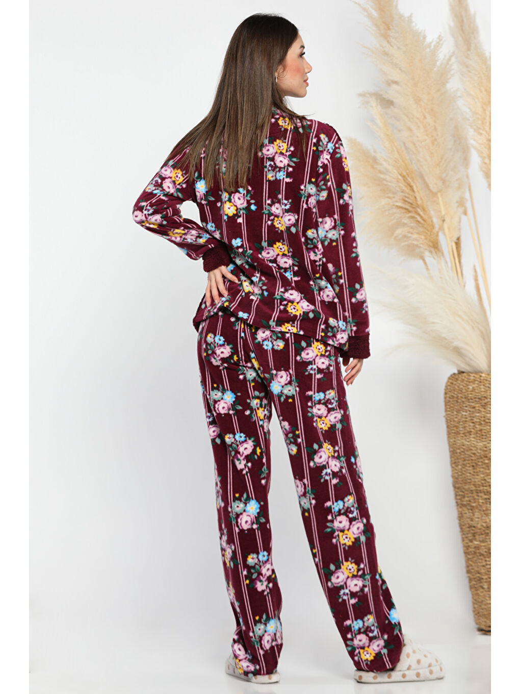 Mürdüm Desenli Kadın Polar Pijama Takımı-2