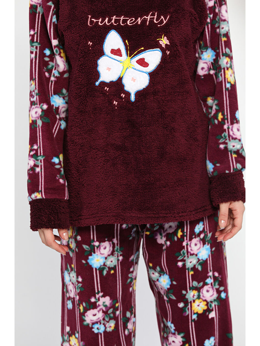 Mürdüm Desenli Kadın Polar Pijama Takımı-3