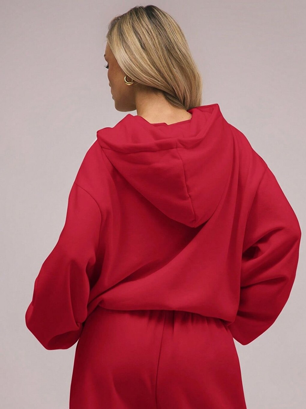 3 İplik Kırmızı Bol Kalıp Sweatshirt Hoodie-1