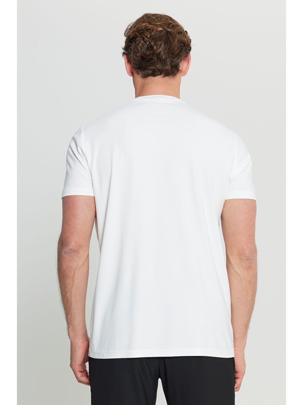 Erkek Beyaz 360 Her Yöne Esneyen Dar Kesim Bisiklet Yaka Tişört-4