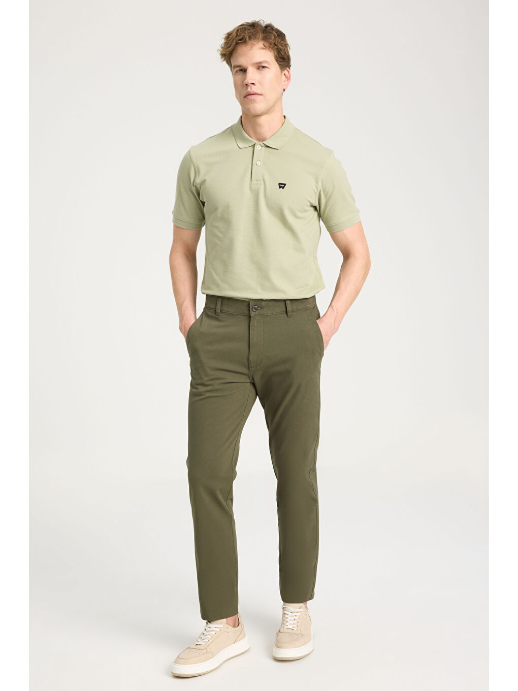 Slim Fit Dar Kesim Normal Bel Dar Paça Haki Chino Pantolon-1