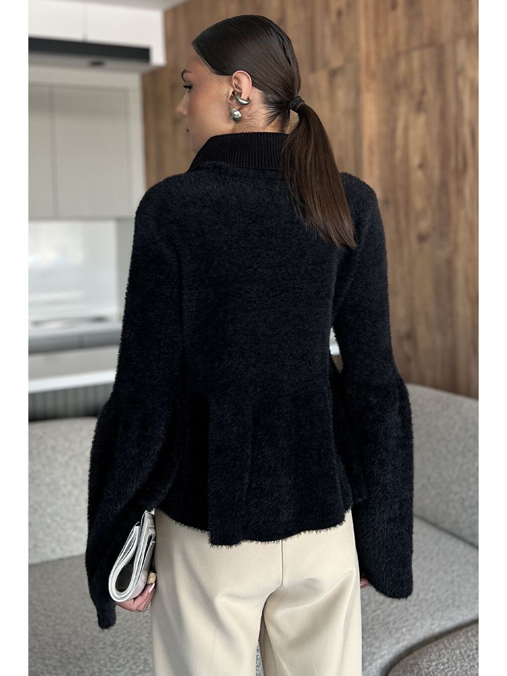 Siyah Gömlek Yaka Şardonlu Triko Bluz (s,m,l,xl Uyumludur)-3