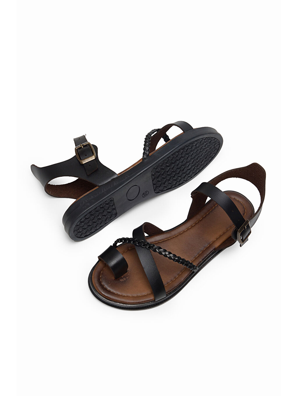 Kadın Siyah Termo Taban Rahat Çapraz Bantlı Parmak Arası Sandalet-2