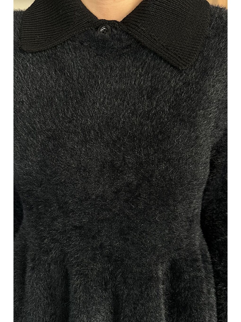 Siyah Gömlek Yaka Şardonlu Triko Bluz (s,m,l,xl Uyumludur)-4