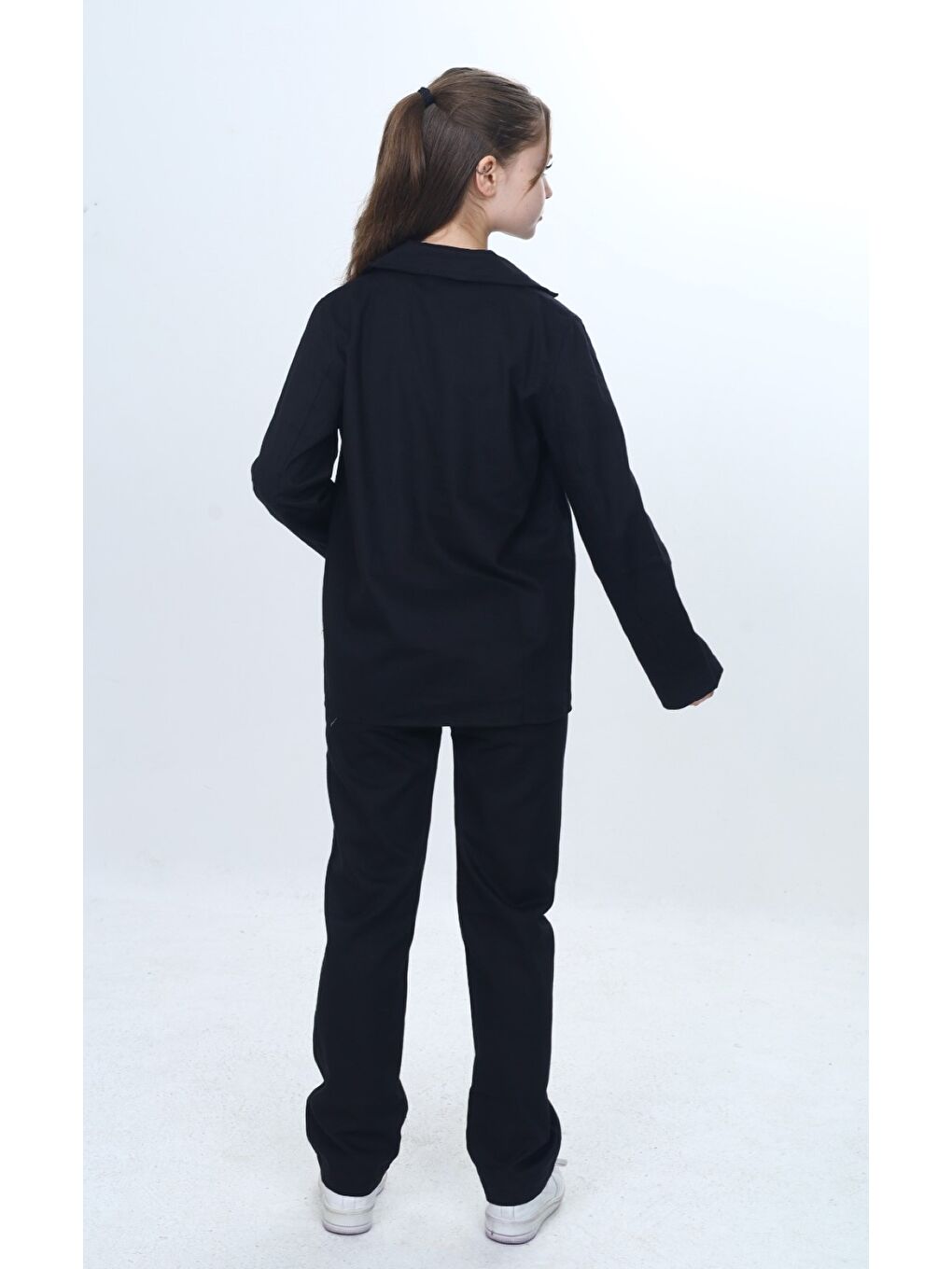 Siyah Kız Çocuk 3’lü Takım Klasik Blazer Ceket - Bisiklet Yaka T-shırt - Pantolon-4