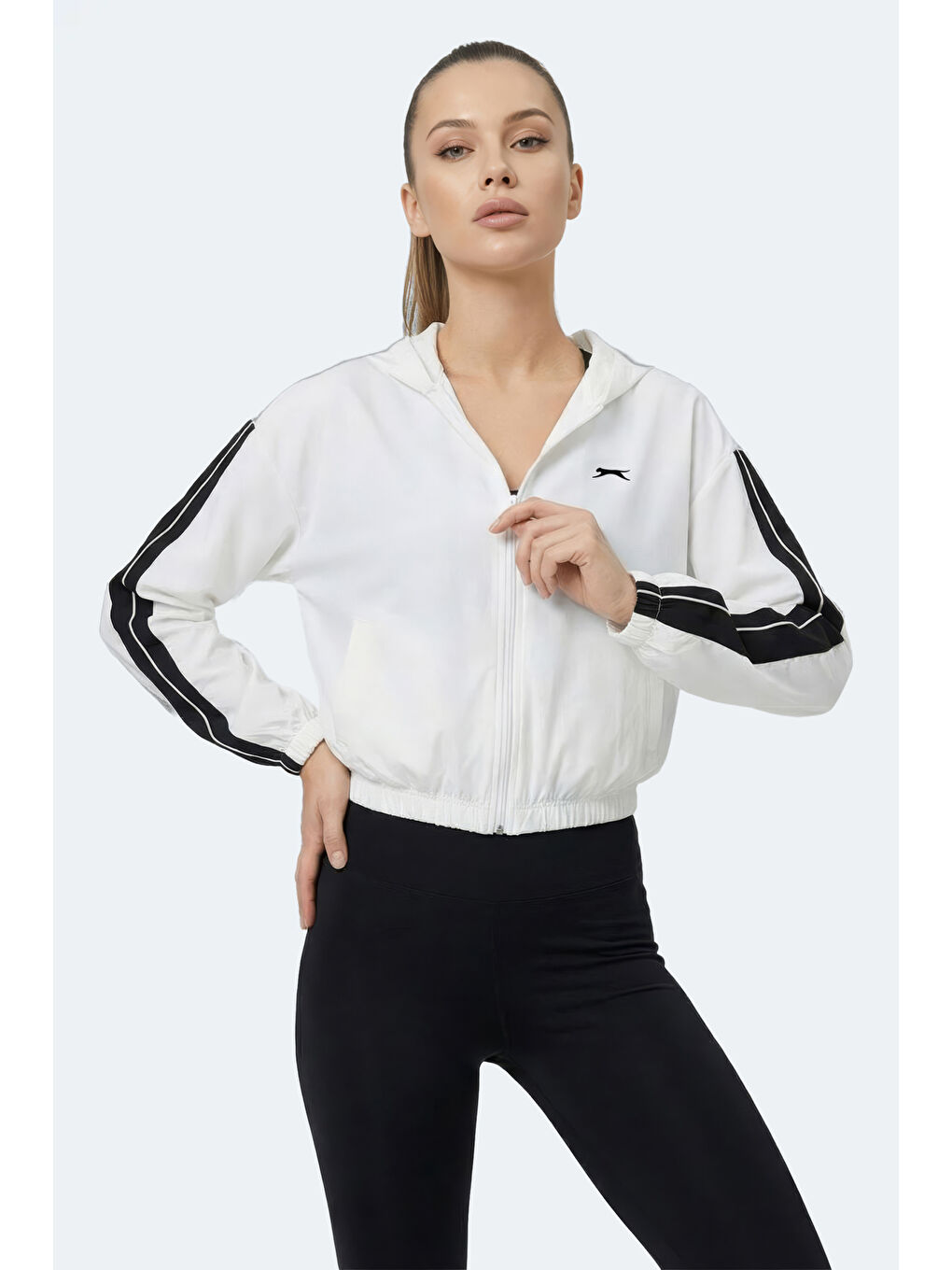 RAZZLE Kadın Fermuarlı Kapüşonlu Cepli Ekru Sweatshırt-6