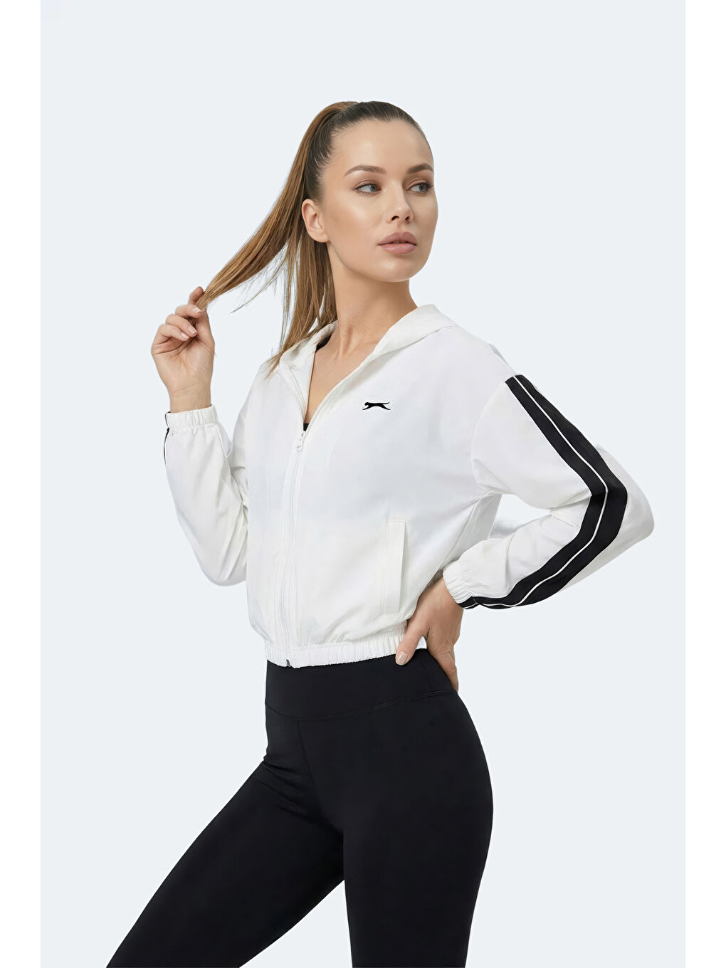 RAZZLE Kadın Fermuarlı Kapüşonlu Cepli Ekru Sweatshırt-7