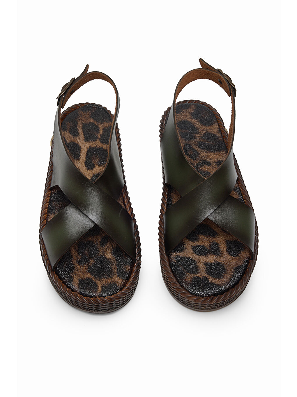 Kadın Yeşil Poli Taban Rahat Çapraz Bantlı Sandalet