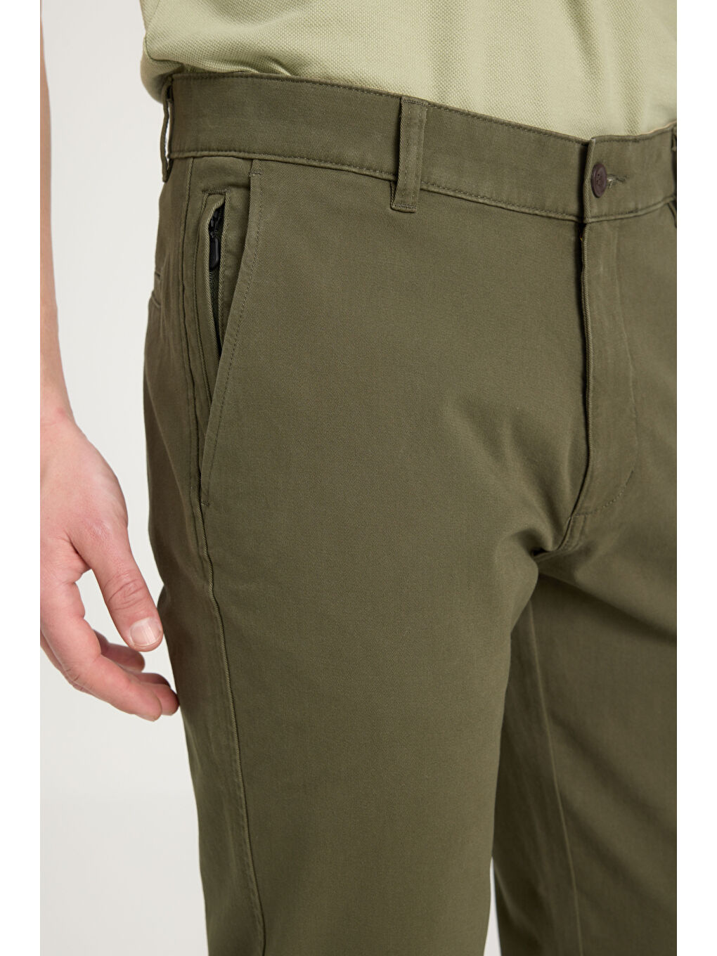 Slim Fit Dar Kesim Normal Bel Dar Paça Haki Chino Pantolon-2