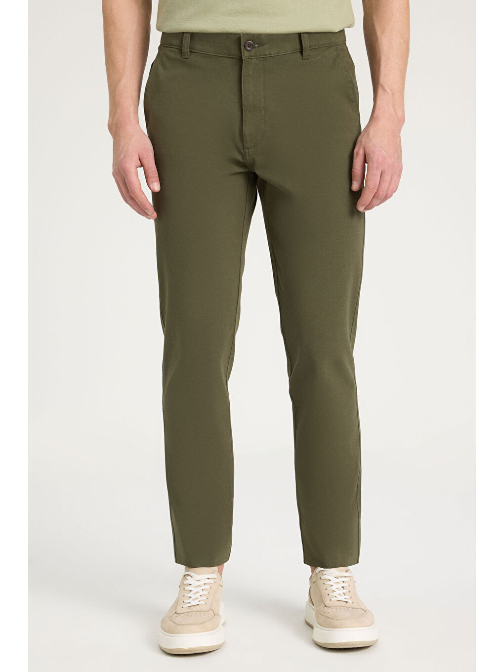 Slim Fit Dar Kesim Normal Bel Dar Paça Haki Chino Pantolon-3