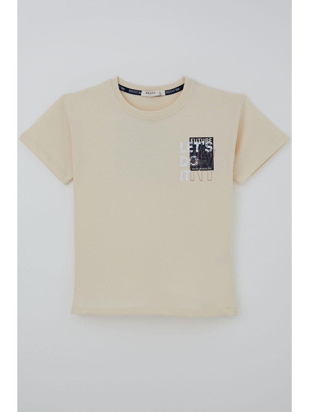 Ekru Erkek Çocuk Tişört Sırt Baskı Detaylı Yazı Baskılı Krem (5-10 Yaş)