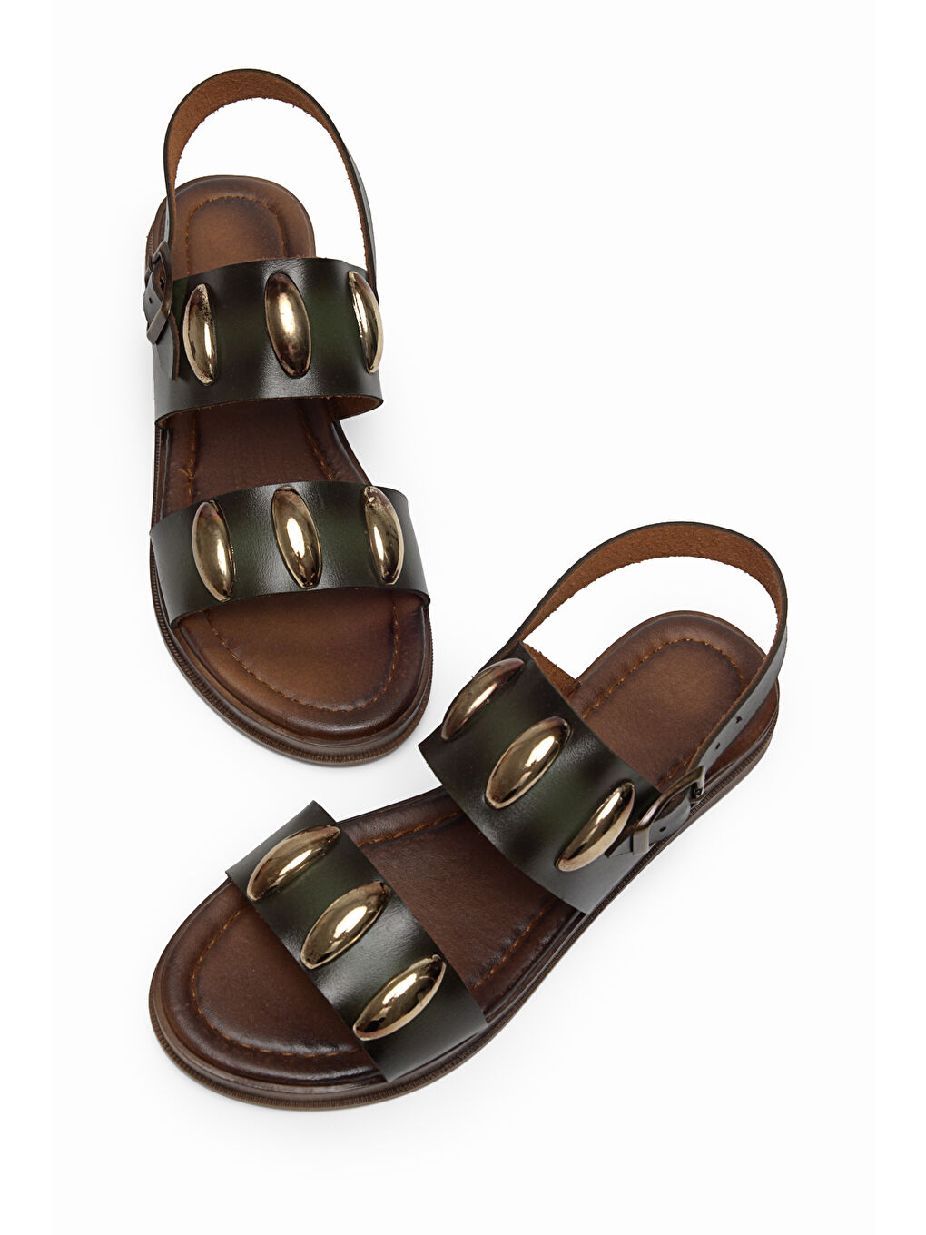 Kadın Yeşil Termo Taban Tokalı Tek Bantlı Sandalet