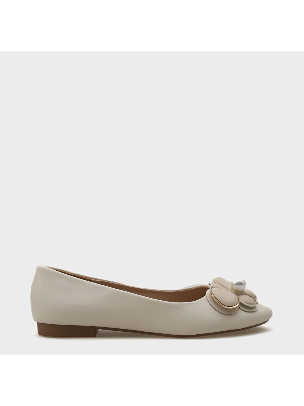 Bej Blanca İncili Çiçekli Aksesuarlı Kadın Babet