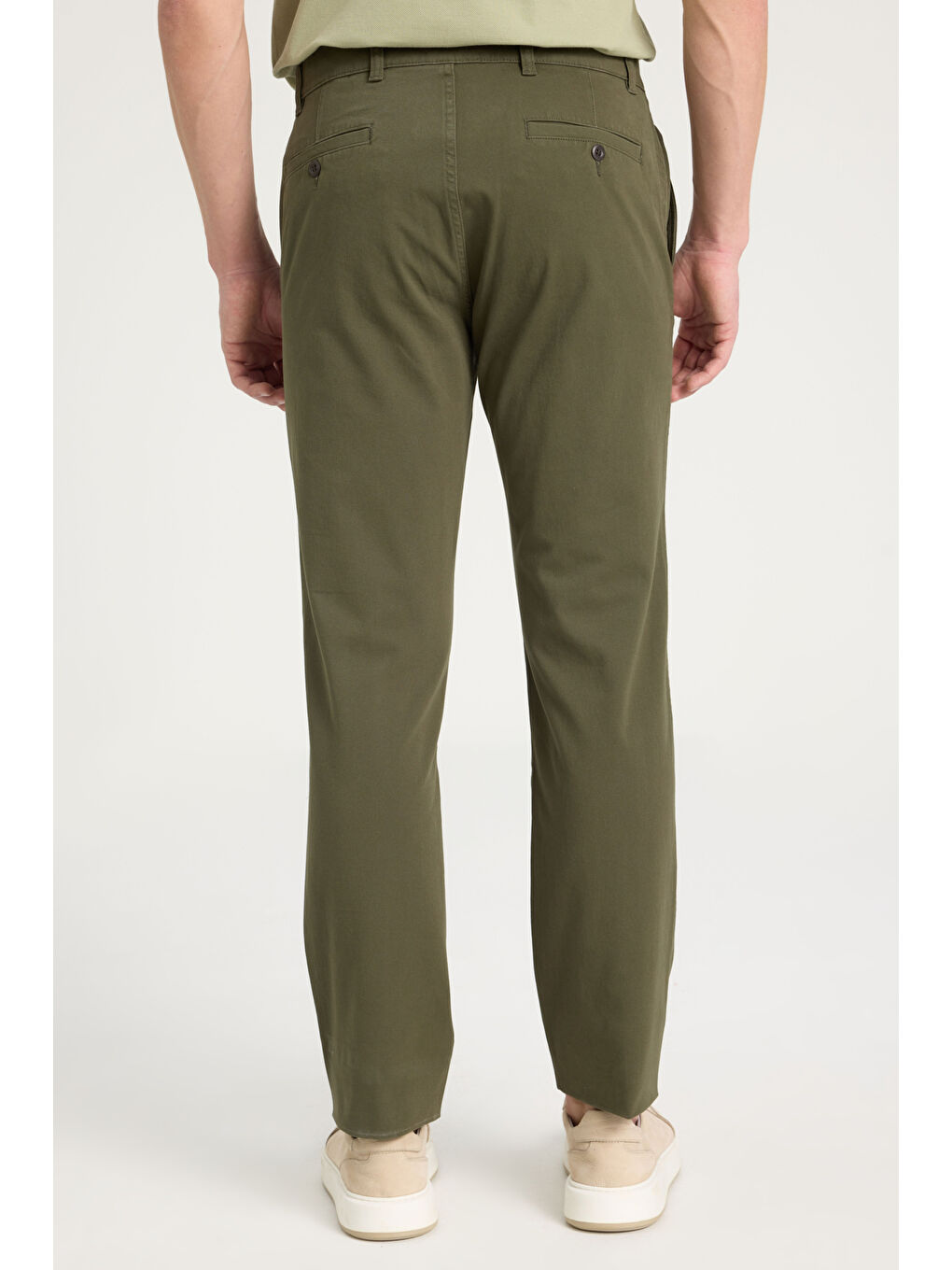 Slim Fit Dar Kesim Normal Bel Dar Paça Haki Chino Pantolon-4