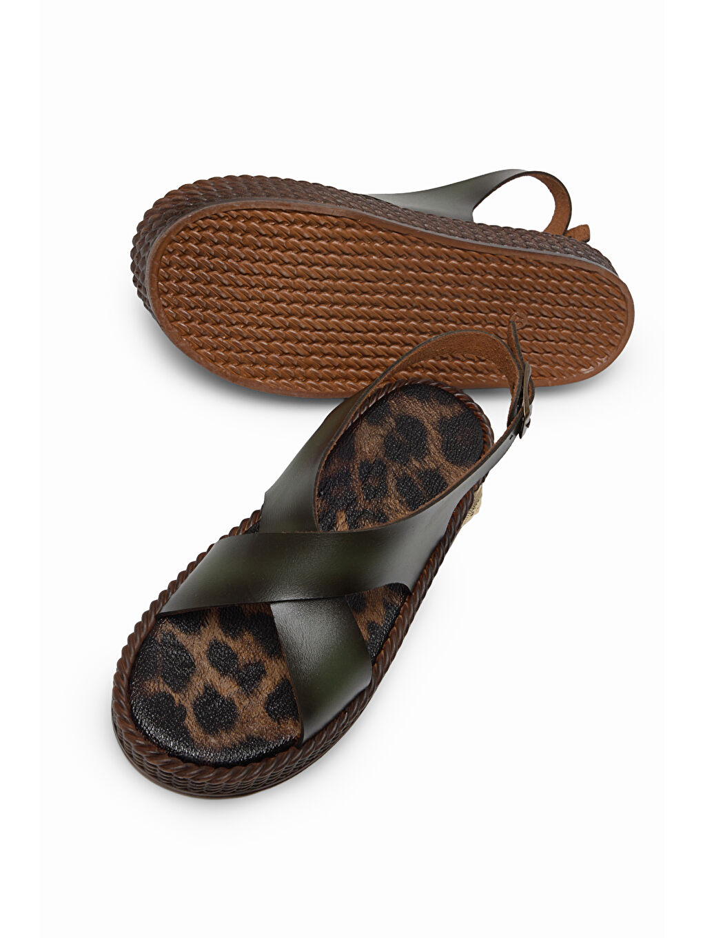 Kadın Yeşil Poli Taban Rahat Çapraz Bantlı Sandalet-1