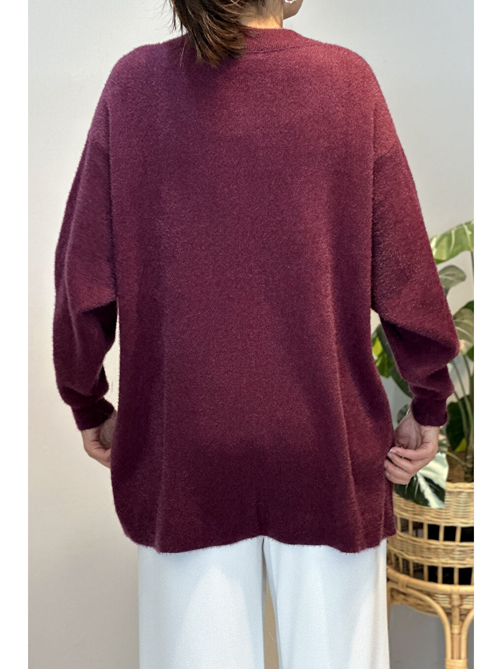 Gold Düğme Detay Hırka 25008 Mürdüm-2