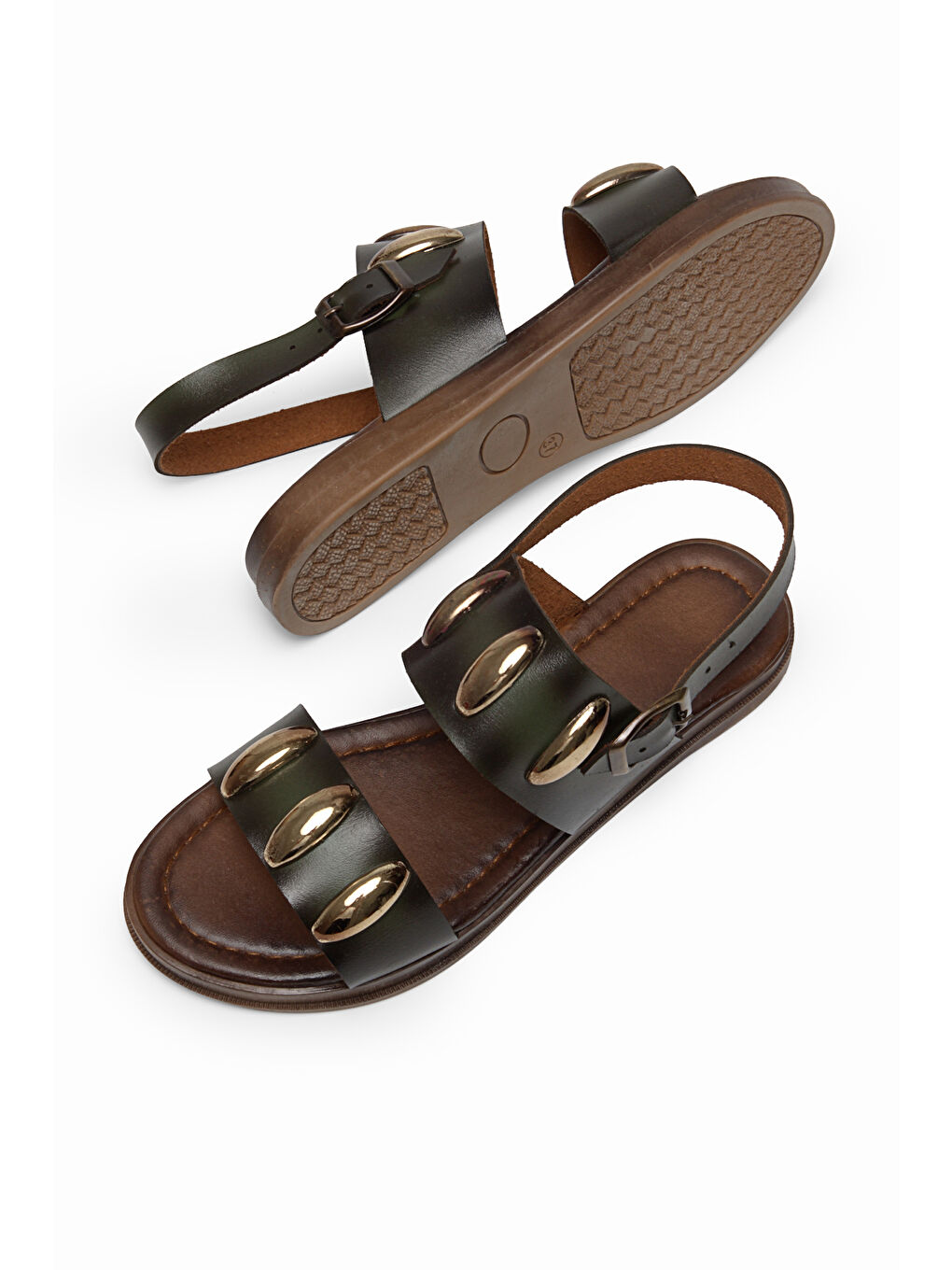 Kadın Yeşil Termo Taban Tokalı Tek Bantlı Sandalet-2