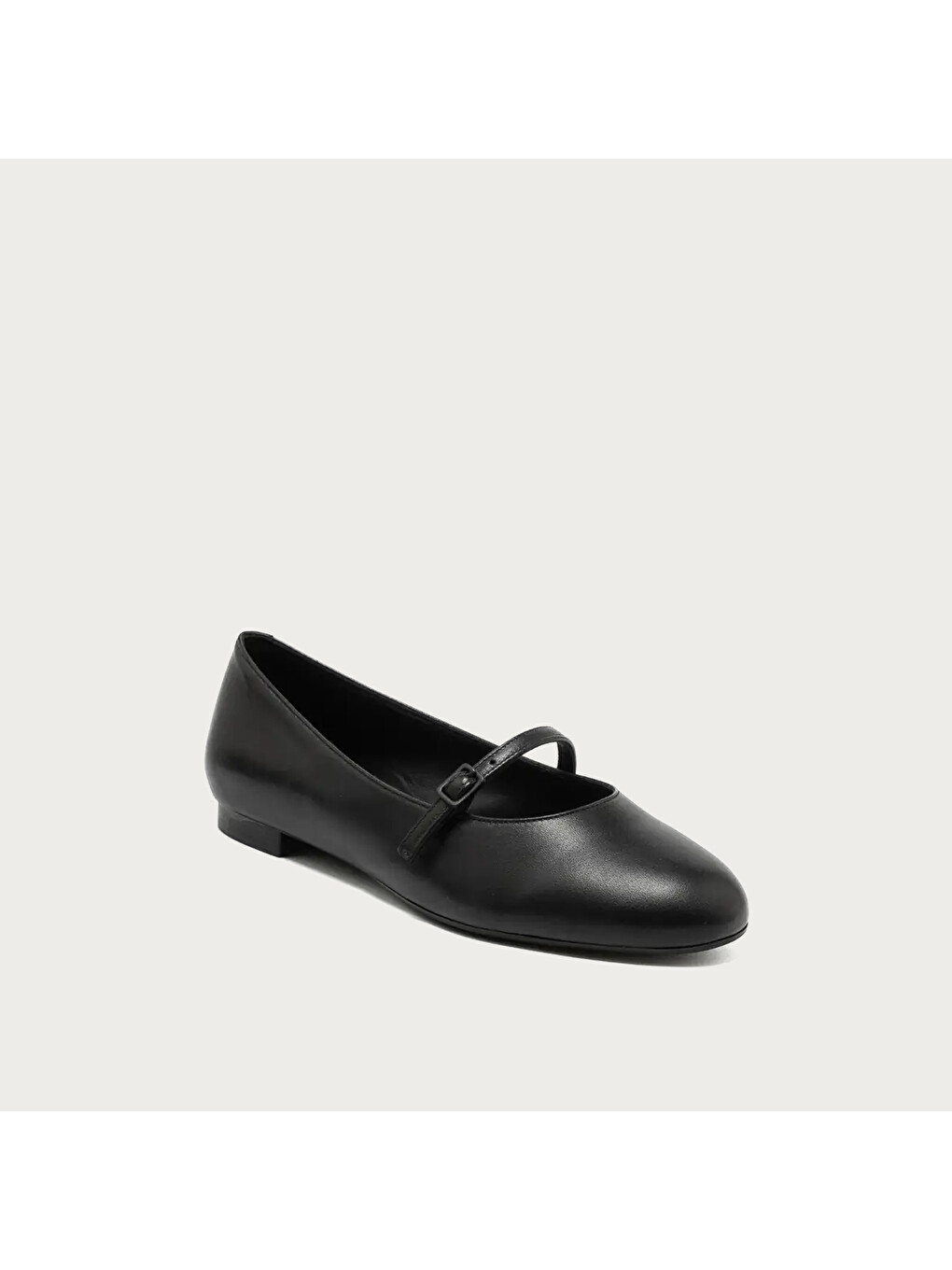 Siyah Kadın Babet 70P5 Leather Ballet Flats With Strap-1