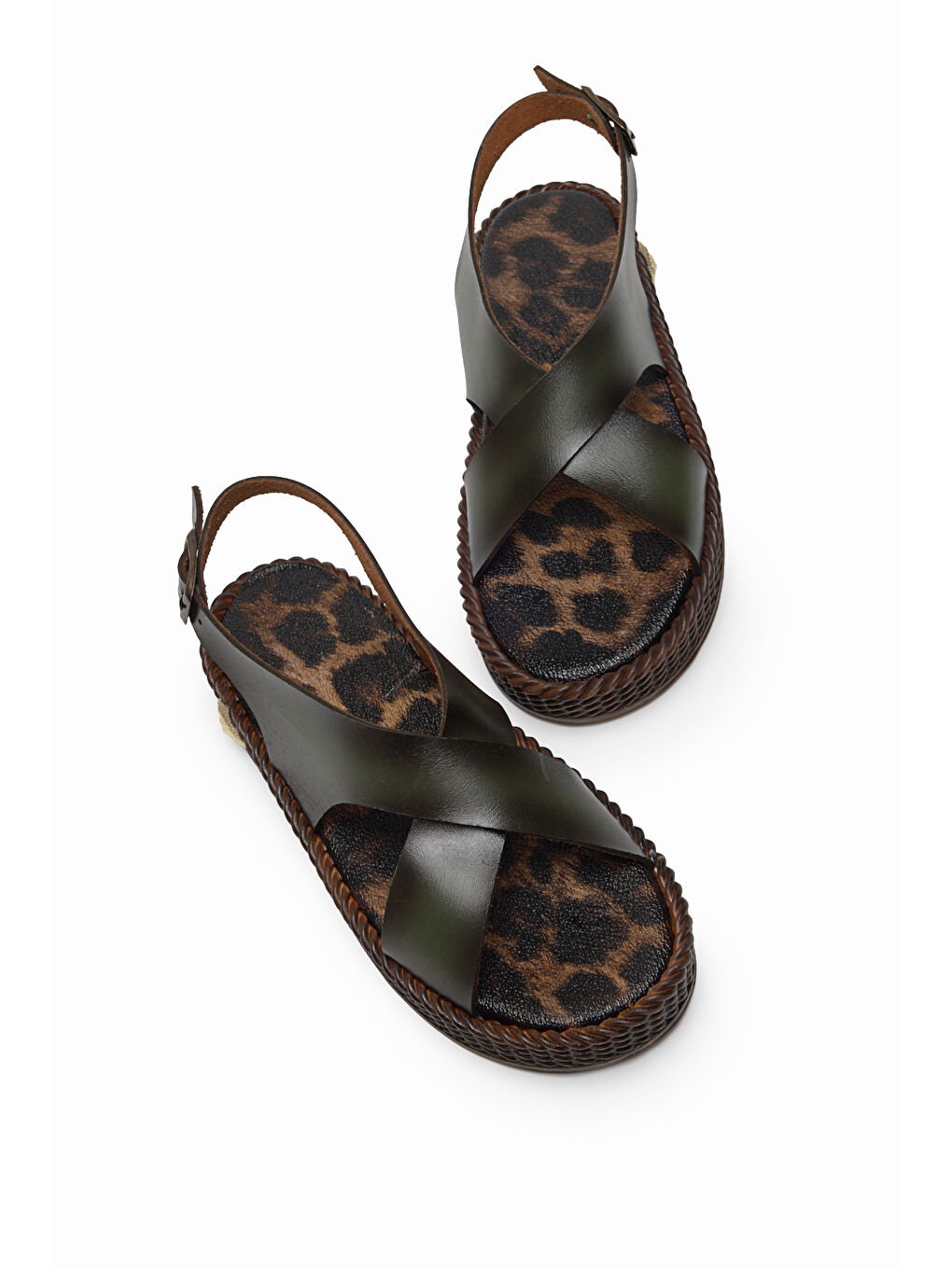 Kadın Yeşil Poli Taban Rahat Çapraz Bantlı Sandalet-2