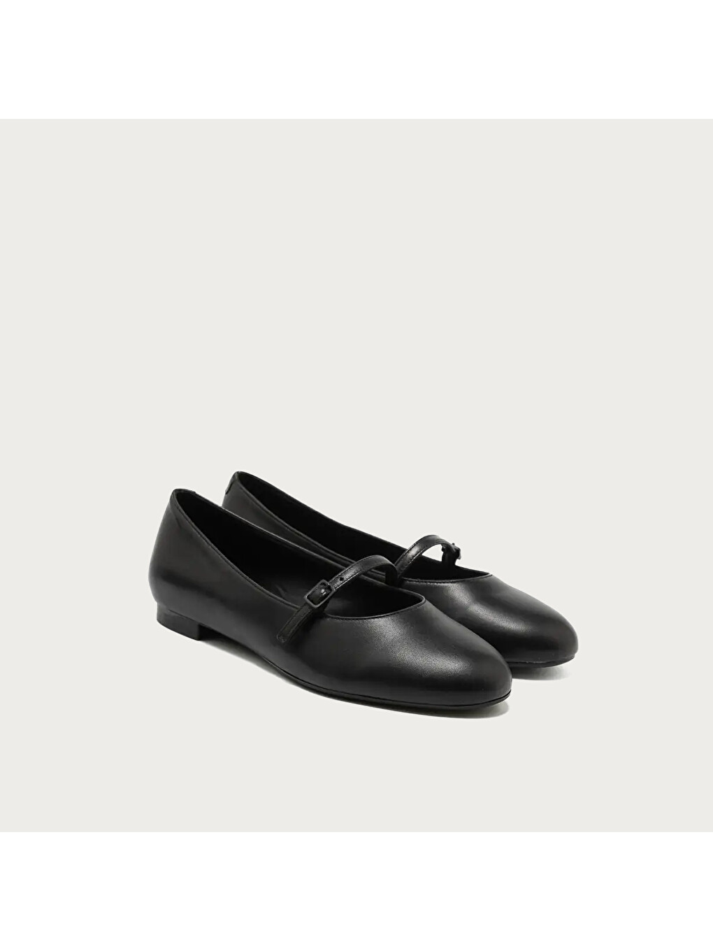 Siyah Kadın Babet 70P5 Leather Ballet Flats With Strap-2