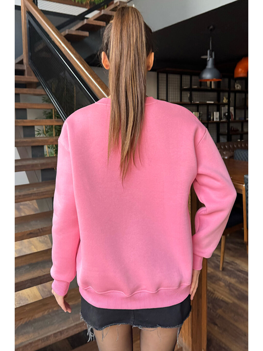 GÜLSELİ Pembe Kadın Fiyonk Nakışlı Şardonlu Sweatshirt - 3