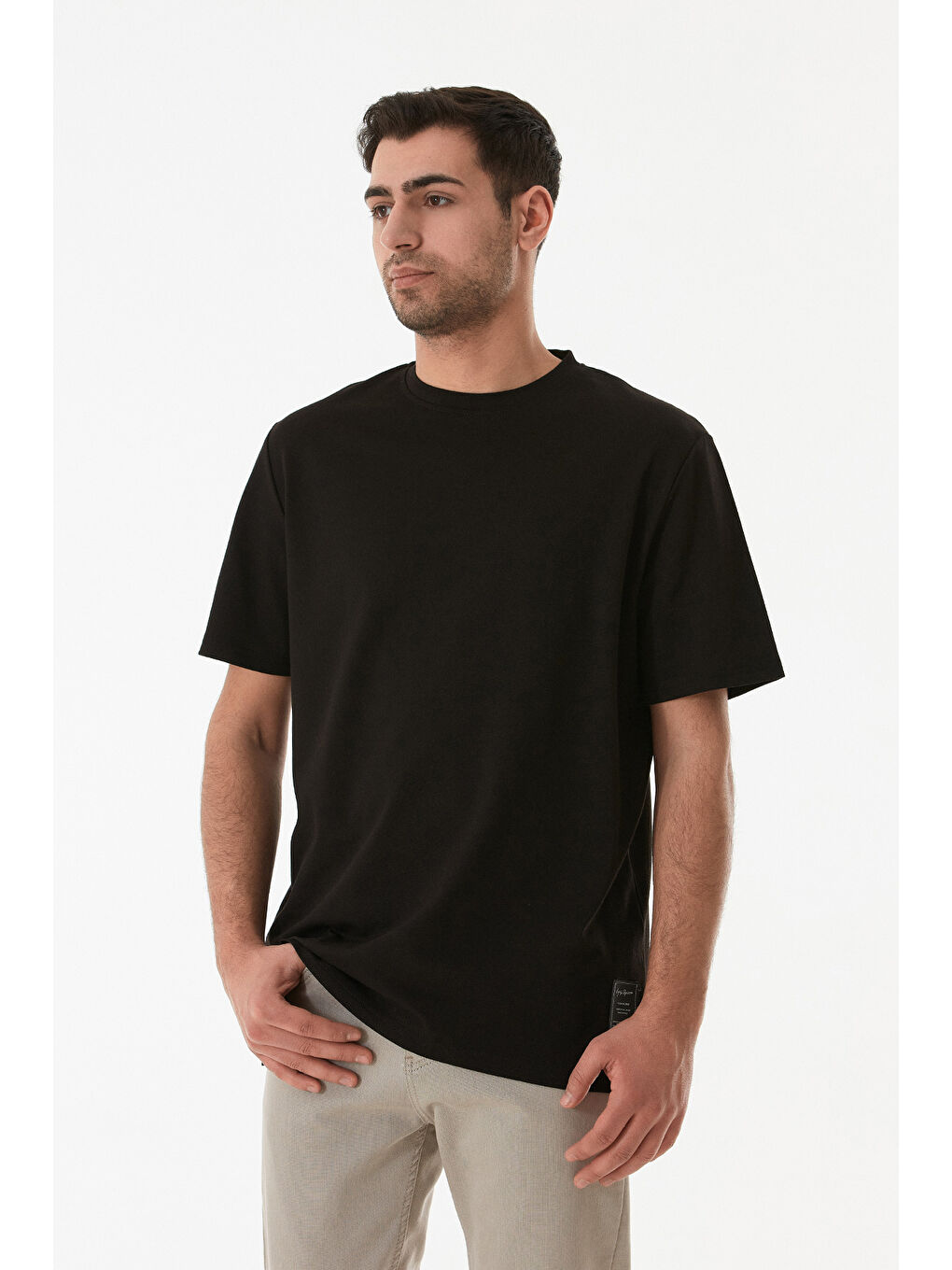 Siyah Basic Süprem Kumaş Bisiklet Yaka Tişört