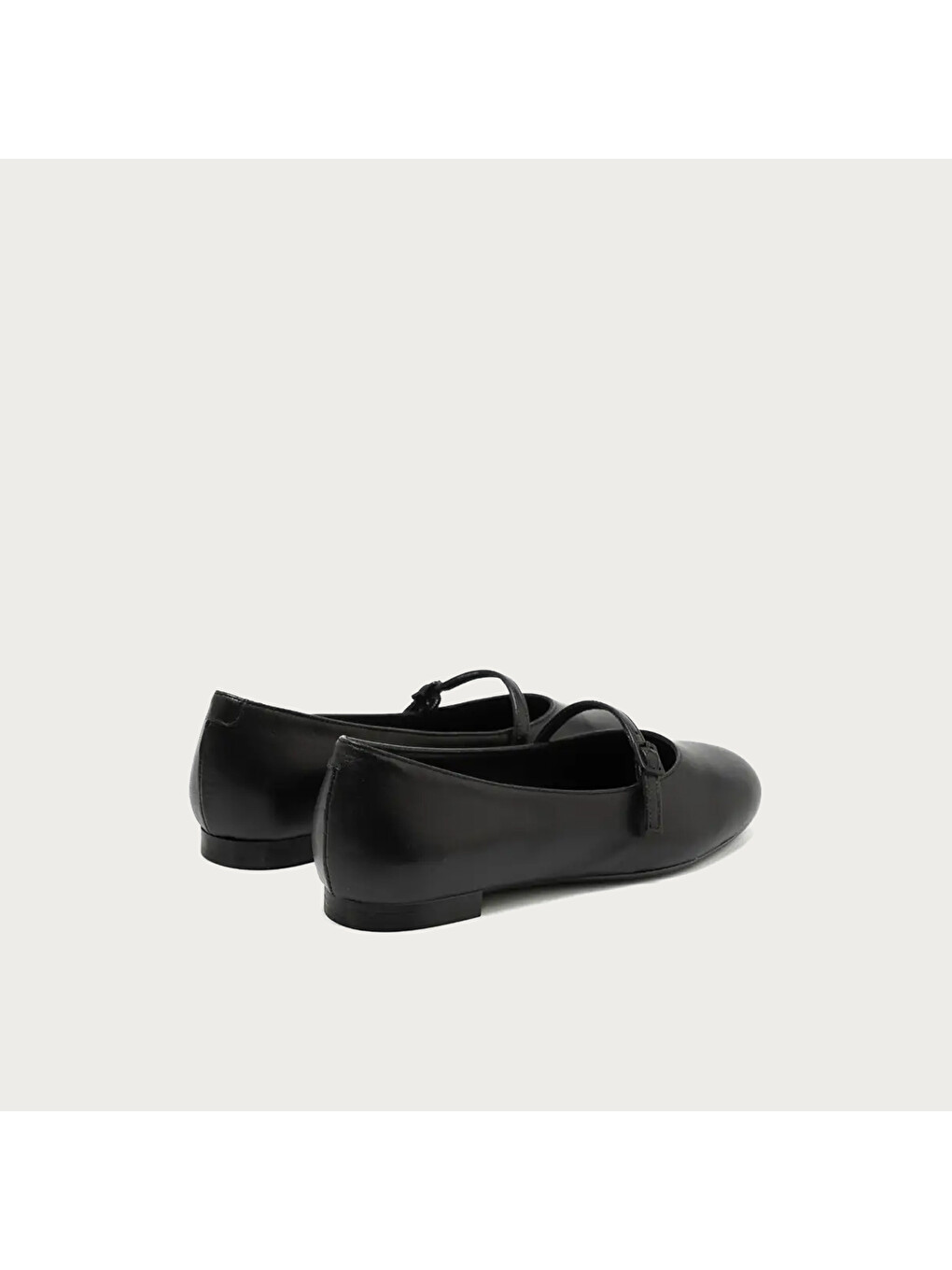 Siyah Kadın Babet 70P5 Leather Ballet Flats With Strap-3