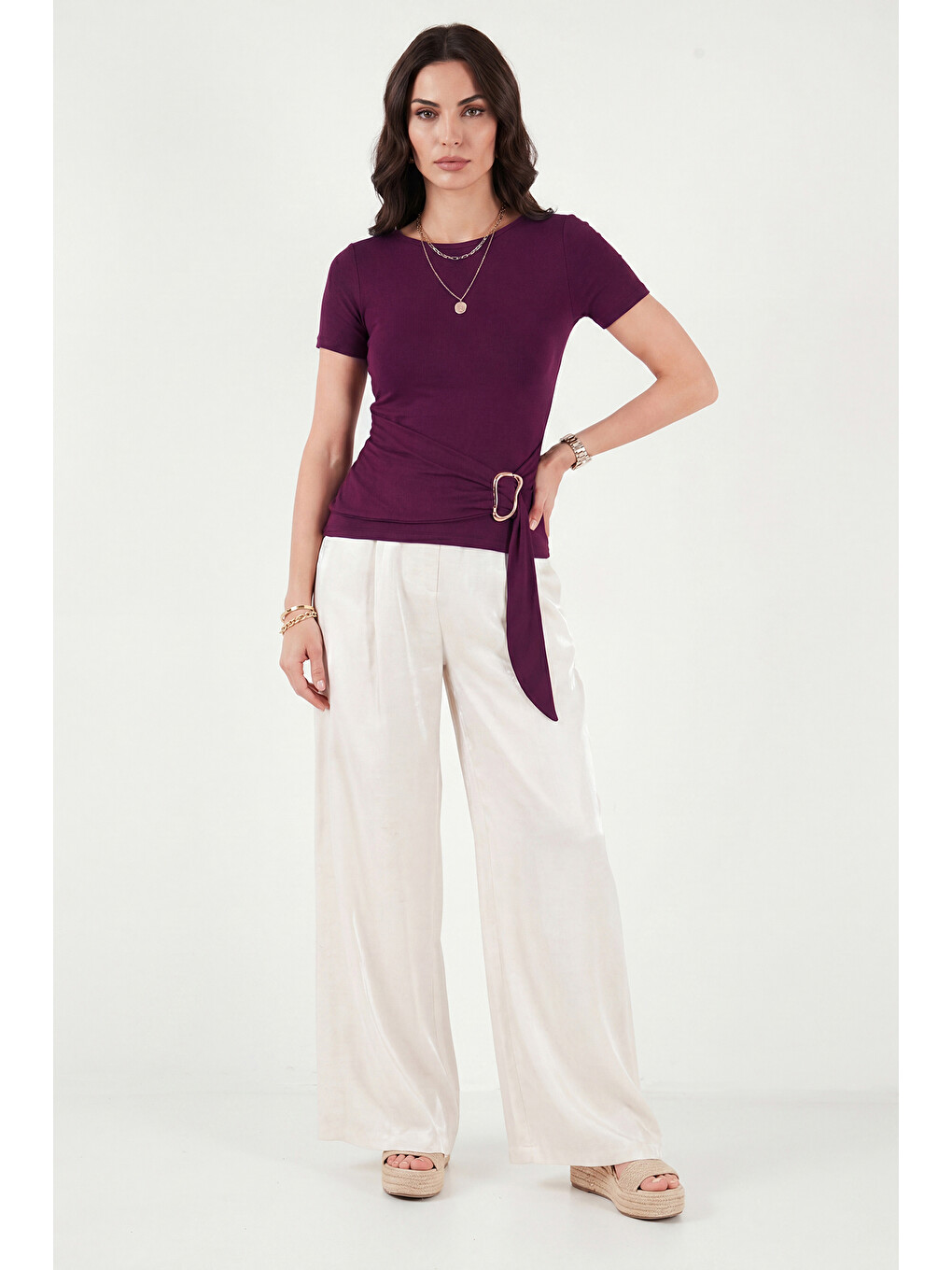 Mürdüm Toka Detaylı Fitted Fit Kayık Yaka Bluz 5862707-2