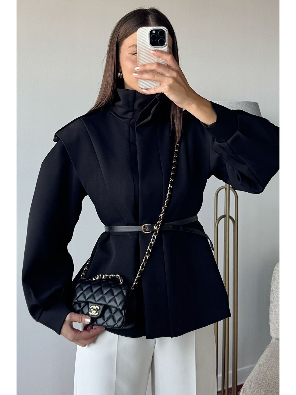 Siyah Kadın Vatkalı Astarlı Trenç Ceket-1