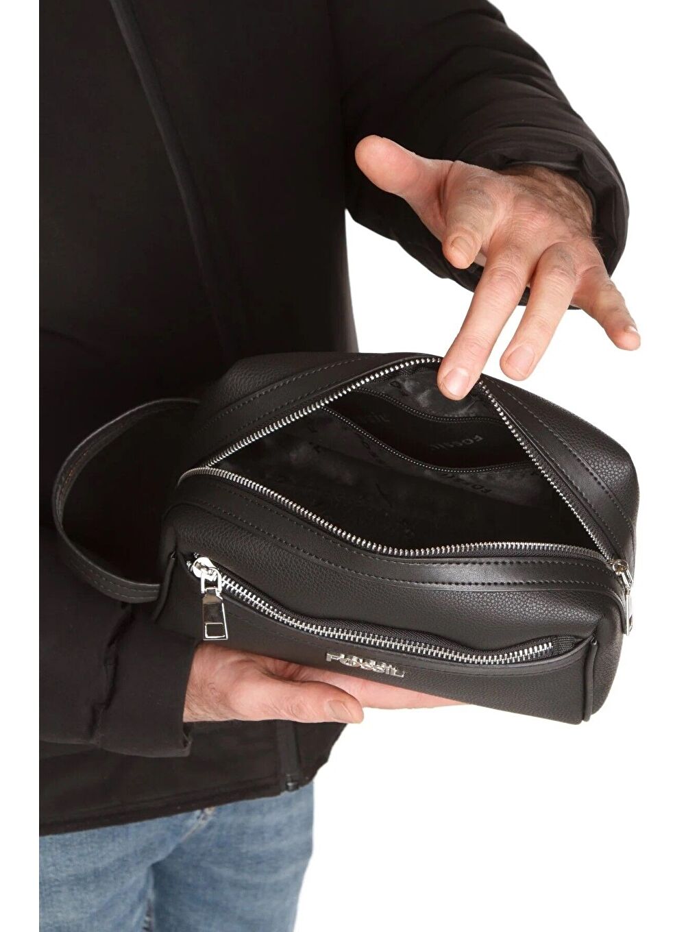 Siyah Erkek Büyük Boy Çok Gözlü Traş Çantası-2