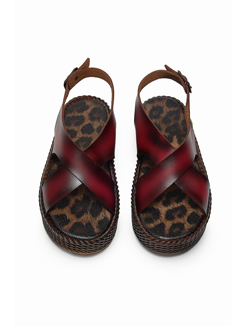 Kadın Kırmızı Poli Taban Rahat Çapraz Bantlı Sandalet-1