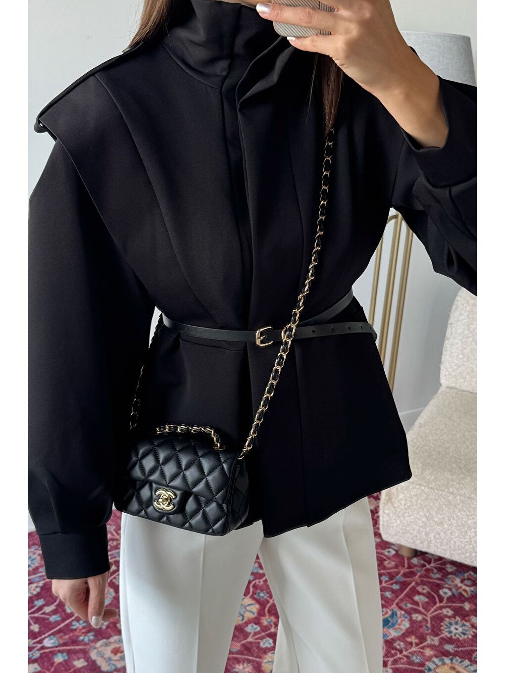 Siyah Kadın Vatkalı Astarlı Trenç Ceket-2