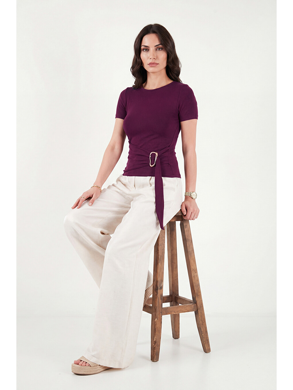 Mürdüm Toka Detaylı Fitted Fit Kayık Yaka Bluz 5862707-5