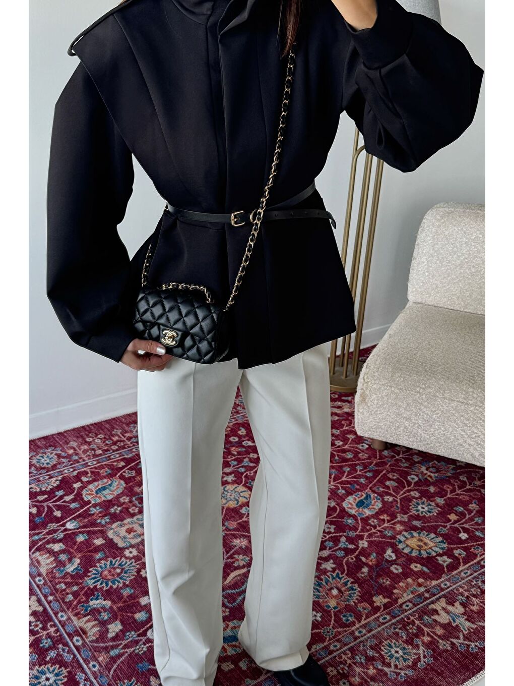 Siyah Kadın Vatkalı Astarlı Trenç Ceket-3