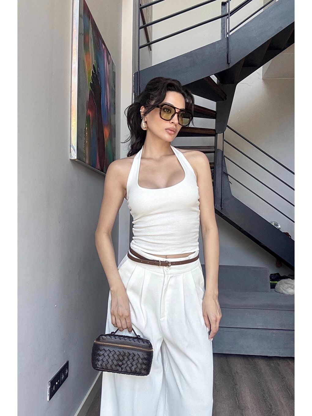 Kadın Beyaz Halter Yaka Crop 0171