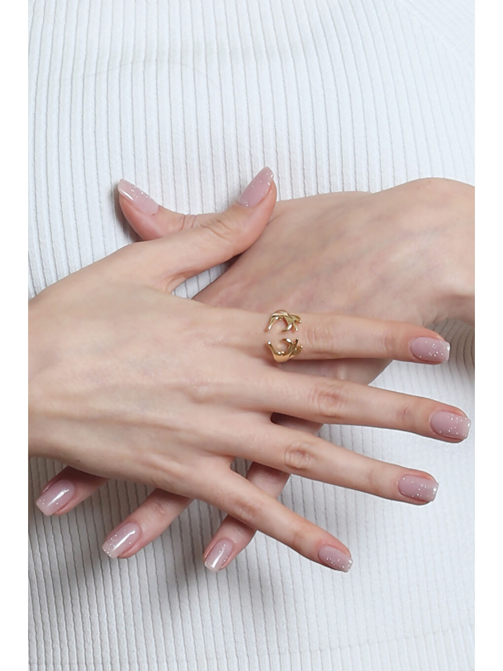 Sarı Kadın Lak Kaplama Çift El Kalp - Aşk Yüzük-2