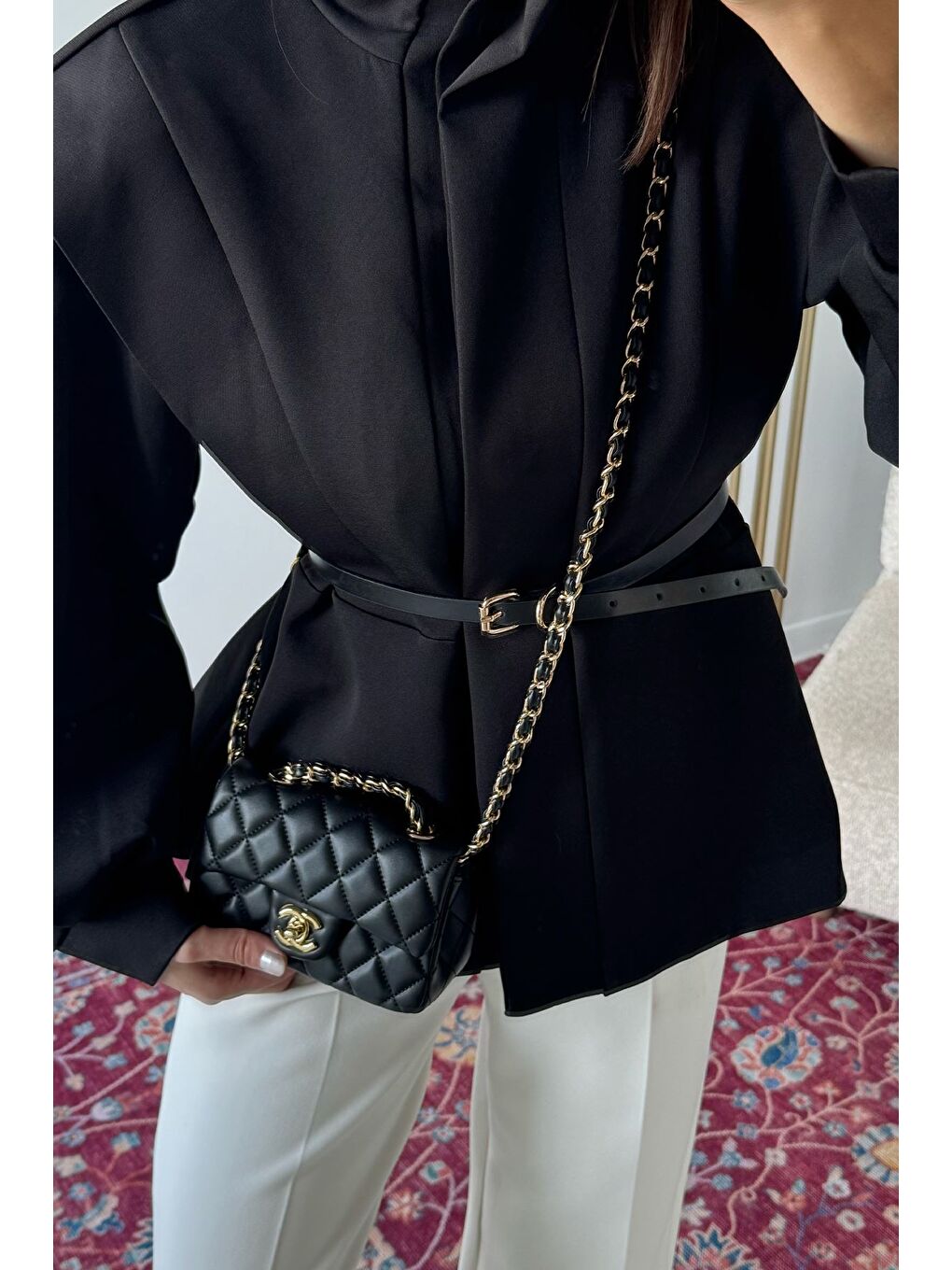 Siyah Kadın Vatkalı Astarlı Trenç Ceket-4